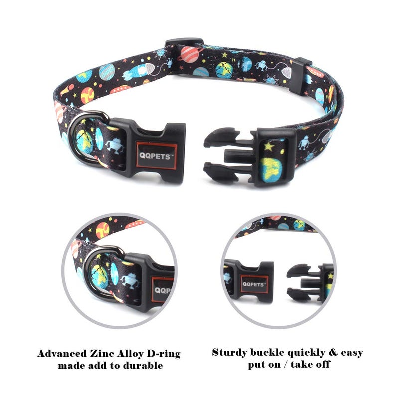 QQPETS Adjustable Soft Dog Collar: Print Flower Pink Multicolor Cute Patterns for XS Small Medium Large Pet Girl Boy Puppy Walking Running Training (L, Space) - Image 2
